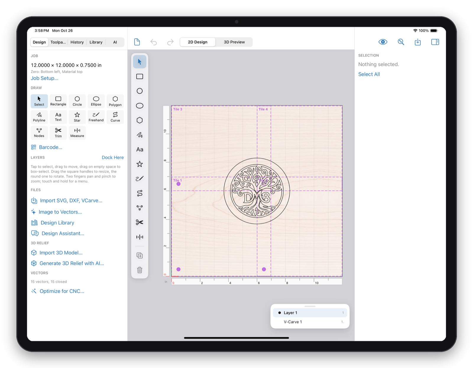 Makivo on iPad tiling a sign into four overlapping tiles with registration pins